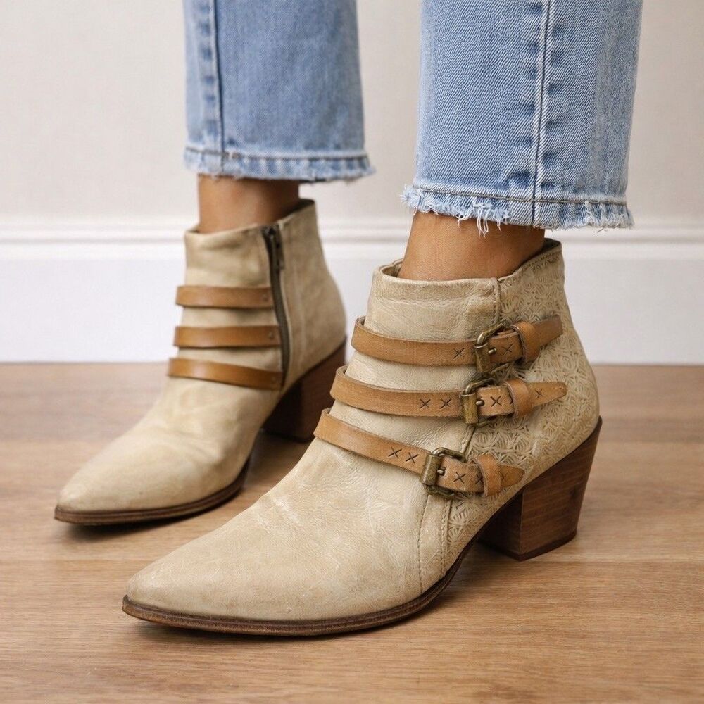 A.S.98 Airstep‎ Strappy Buckle Pointed Toe Booties - Women's Size EU 39 / US 8.5